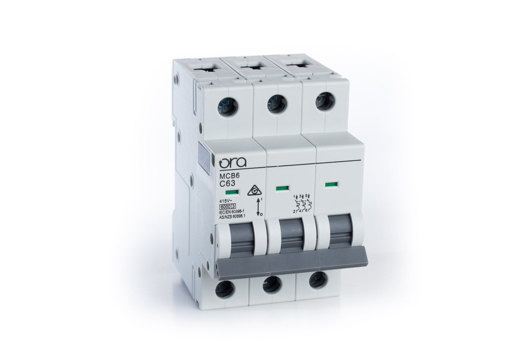 Ora Miniature Circuit Breaker-63A Rail Mount Three Phase
