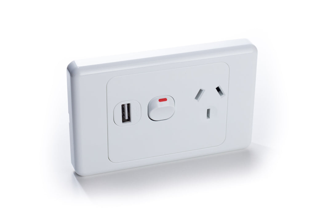 Ora Evander 10A Single Power Point With USB Port