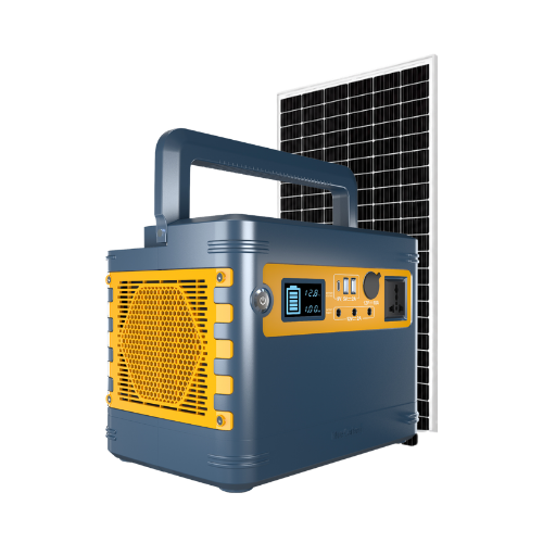 Portable power station with solar panel on a white background