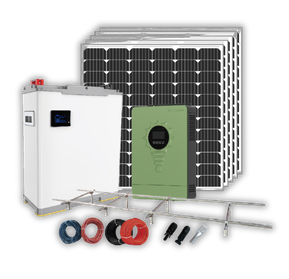 Solar panel system with battery and connectors on a white background