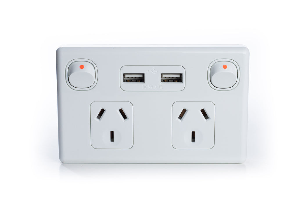 Ora Premium 10A Double Power Point with 2 USB